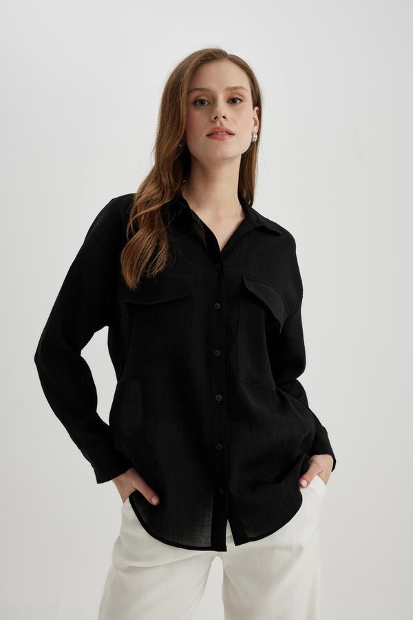 DEFACTO DEFACTO Oversize Fit Pocket Detailed Crinkle Fabric Long Sleeve Shirt