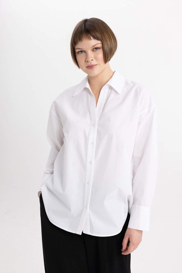 DEFACTO DEFACTO Oversize Fit Shirt Collar Poplin Long Sleeve 100% Cotton Shirt