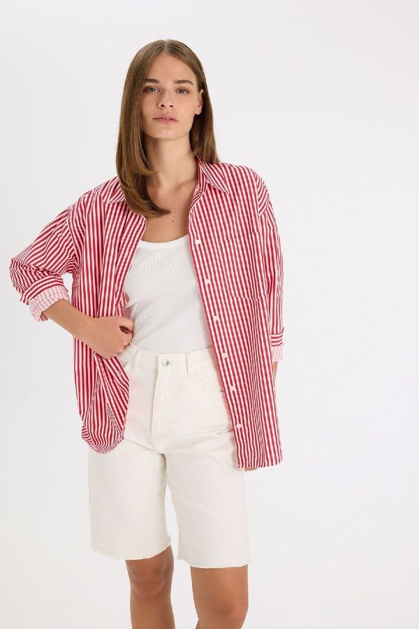 DEFACTO DEFACTO Oversize Fit Striped Poplin Long Sleeve Shirt