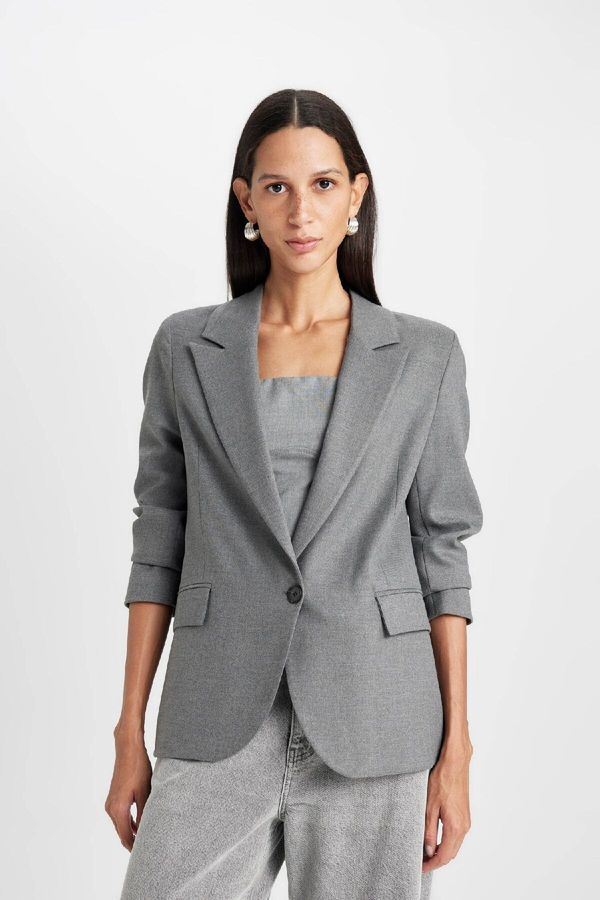 DEFACTO DEFACTO Oversize Fit Wide Mold Button Closure Basic Plain Blazer Jacket