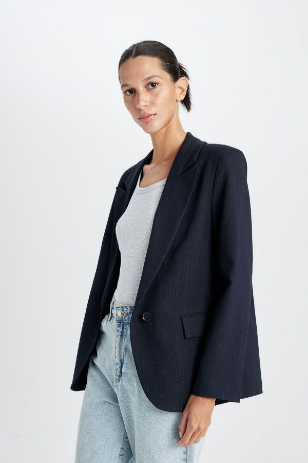 DEFACTO DEFACTO Oversize Fit Wide Mold Jacket Collar Button Closure Basic Plain Blazer Jacket D4446ax24au