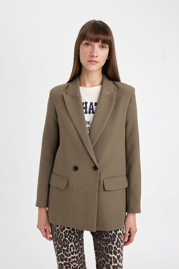 DEFACTO DEFACTO Oversize Fit Wide Mold Jacket Collar Button Closure Basic Plain Blazer Jacket