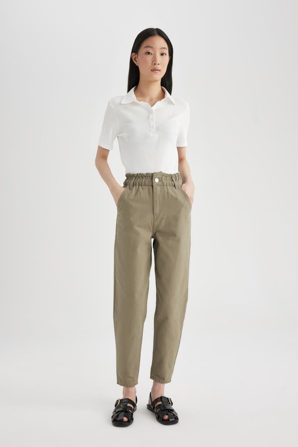 DEFACTO DEFACTO Paperbag Gabardine Trousers High Waist Pocket Basic Straight Standard Leg