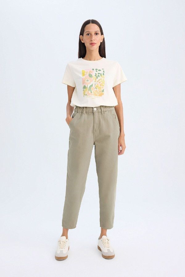 DEFACTO DEFACTO Paperbag Waist Standard Leg Gabardine Trousers with Paperbag Pocket