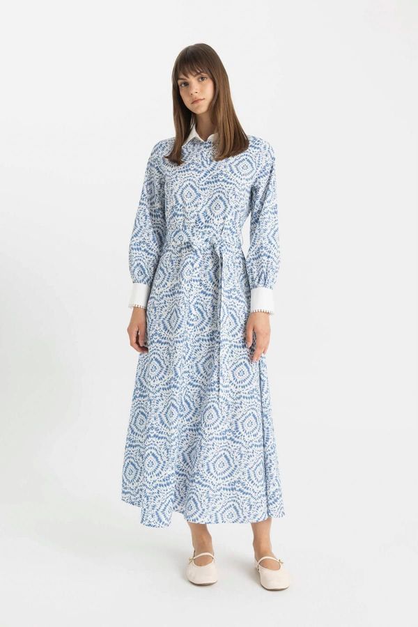 DEFACTO DEFACTO Patterned Long Sleeve Poplin Maxi Dress