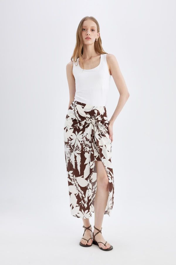 DEFACTO DEFACTO Patterned Normal Waist Viscose Slit Maxi Skirt