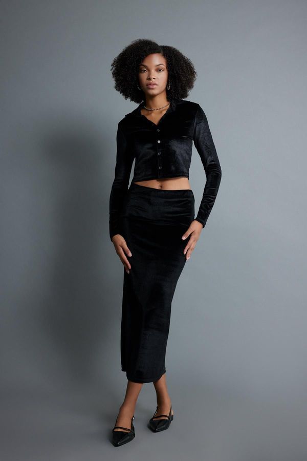 DEFACTO DEFACTO Pencil Velour Maxi Skirt