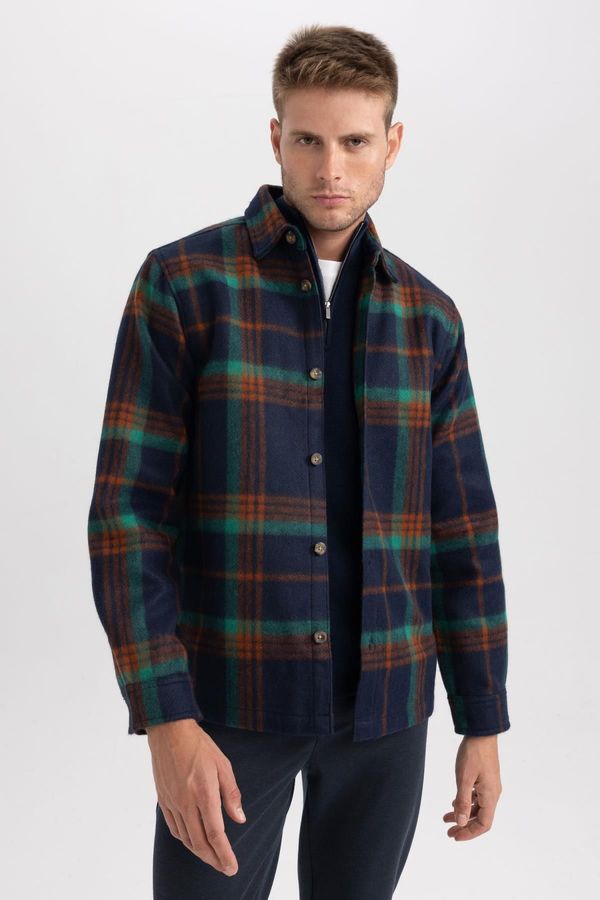 DEFACTO DEFACTO Polo Collar Plaid Long Sleeve Shirt Jacket