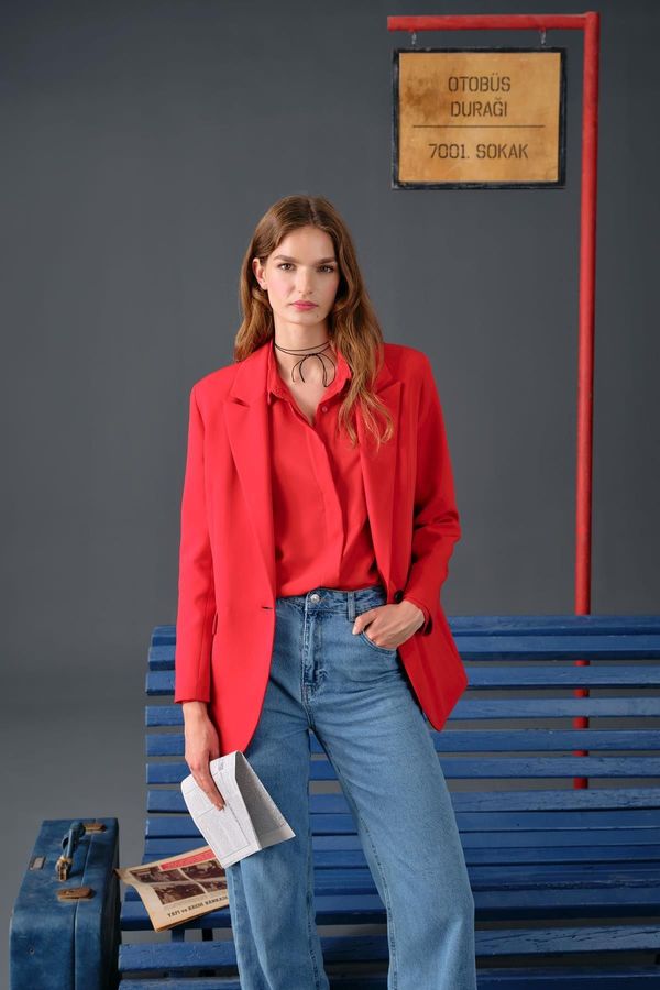 DEFACTO DEFACTO Red Blazer Jacket With Oversize Fit Pocket Cover