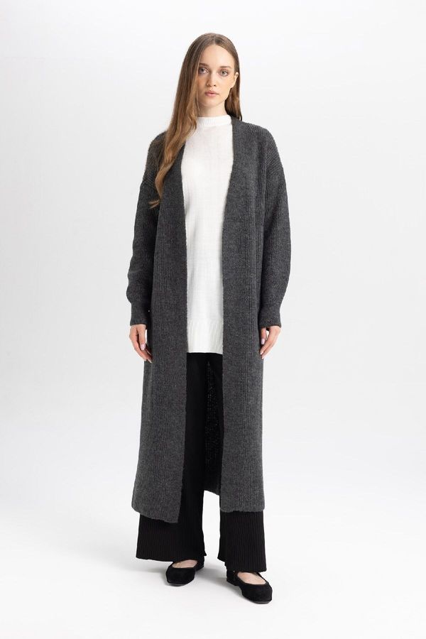 DEFACTO DEFACTO Regular Fit Basic Plain Long Knitted Cardigan