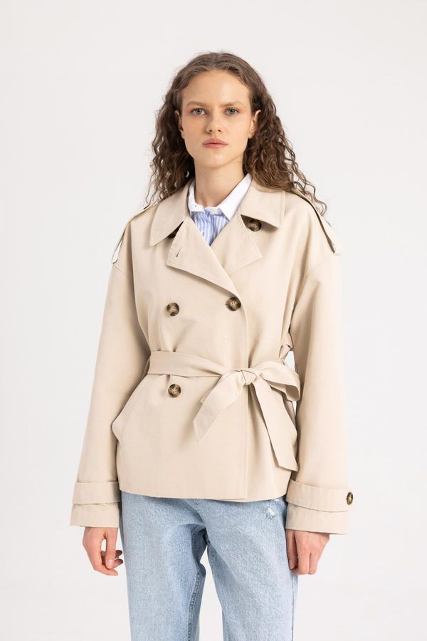 DEFACTO DEFACTO Regular Fit Belted Short Trench Coat