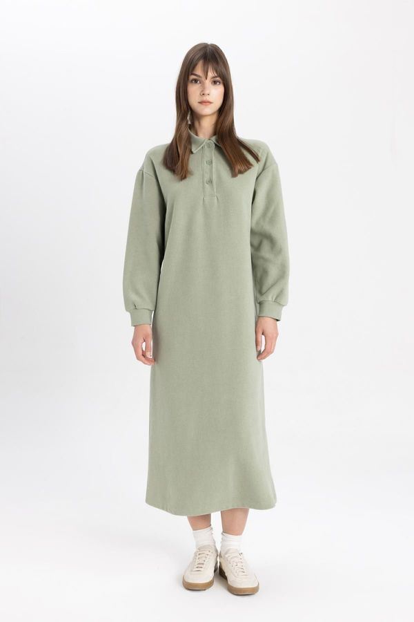 DEFACTO DEFACTO Regular Fit Buttoned Shirt Collar Basic Plain Long Sleeve Thessaloniki Fabric Knit Dress B7260ax24sp