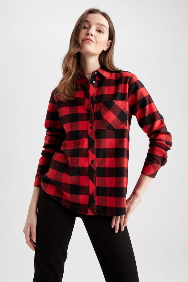 DEFACTO DEFACTO Regular Fit Checked Flannel Long Sleeve 100% Cotton Shirt