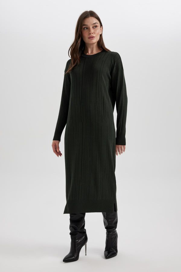 DEFACTO DEFACTO Regular Fit Crew Neck Basic Plain Long Sleeve Crepe Midi Knit Dress