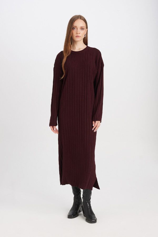 DEFACTO DEFACTO Regular Fit Crew Neck Basic Plain Long Sleeve Knitted Dress