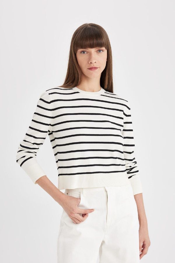 DEFACTO DEFACTO Regular Fit Crew Neck Striped Sweater