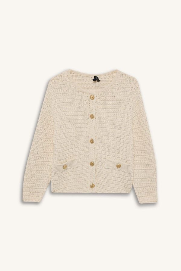 DEFACTO DEFACTO Regular Fit Crew Neck Textured Buttoned Cardigan