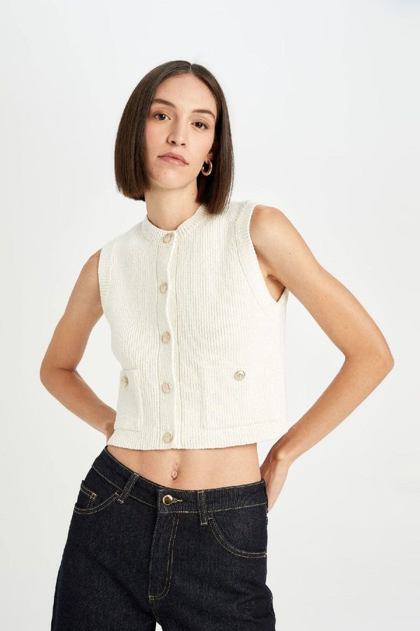 DEFACTO DEFACTO Regular Fit Crop Button Closure Classic Vest