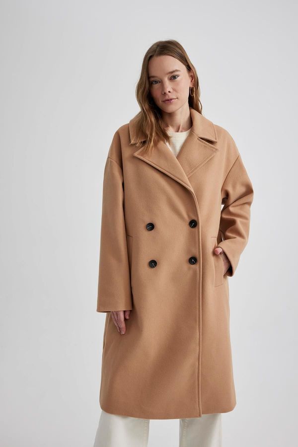 DEFACTO DEFACTO Regular Fit Double Breasted Collar Button Closure Pocket Long Cashmere Coat