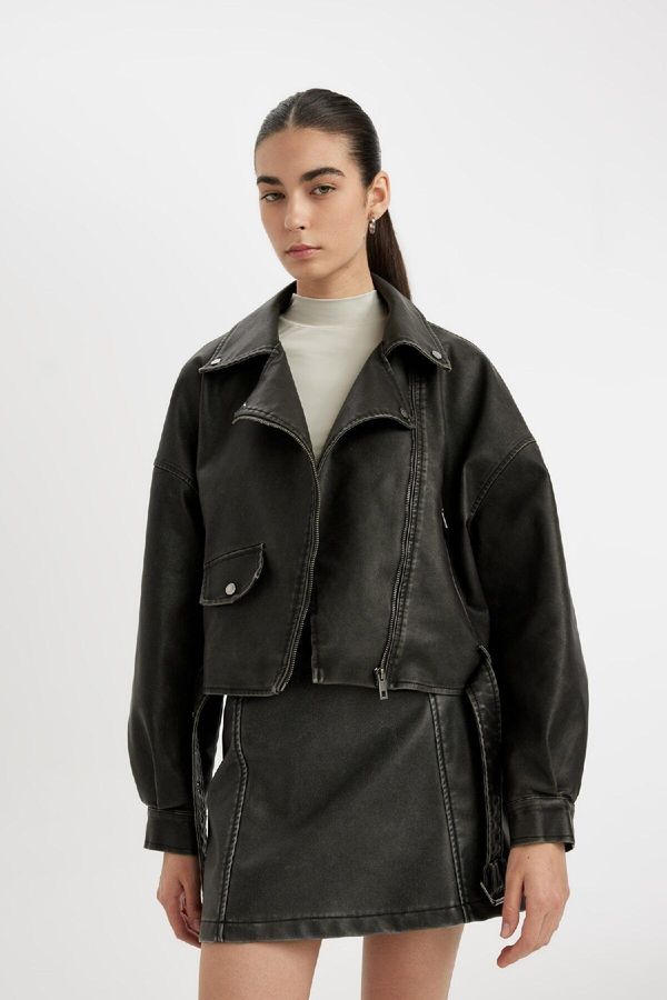 DEFACTO DEFACTO Regular Fit Faux Leather Jacket Coat