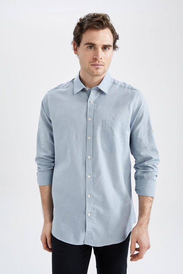 DEFACTO DEFACTO Regular Fit Linen Blend Long Sleeve Shirt