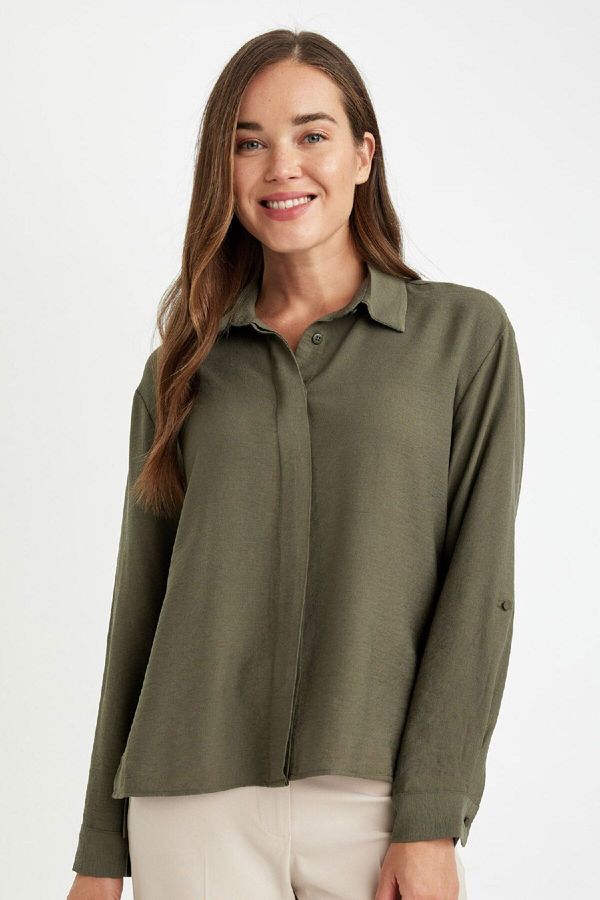 DEFACTO DEFACTO Regular Fit Long Sleeve Side Slit Shirt