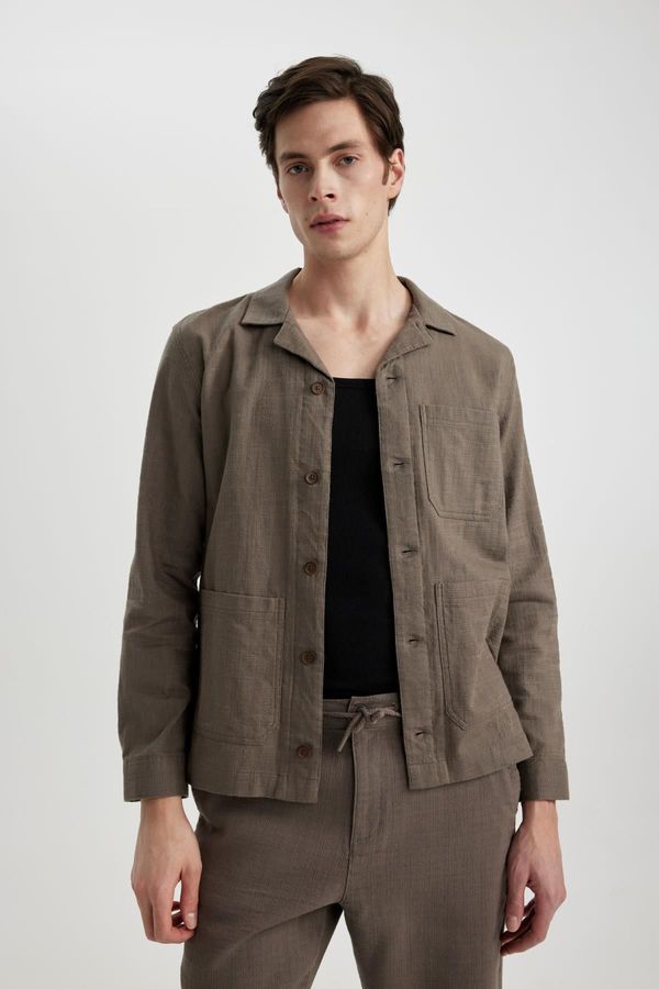 DEFACTO DEFACTO Regular Fit Open Collar Cotton Shirt Jacket