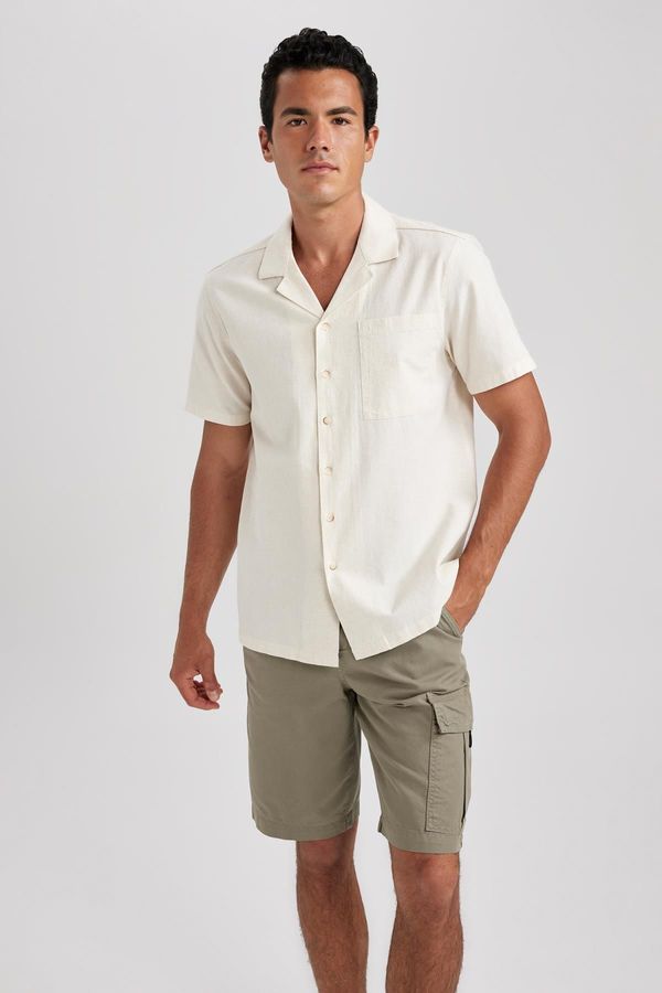 DEFACTO DEFACTO Regular Fit Open Collar Linen Short Sleeve Shirt