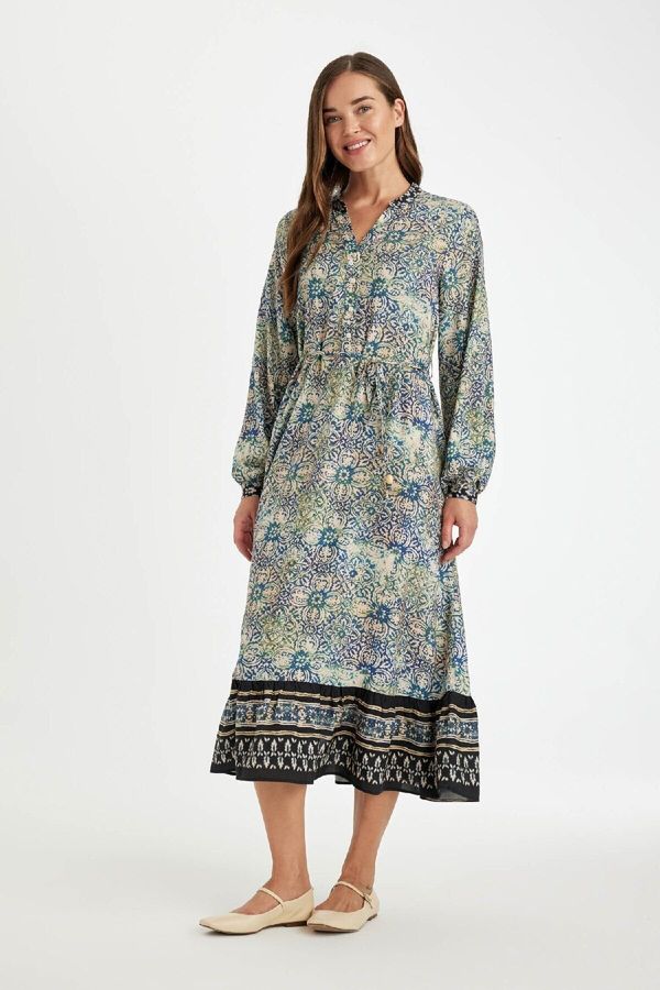 DEFACTO DEFACTO Regular Fit Patterned Long Sleeve Maxi Dress