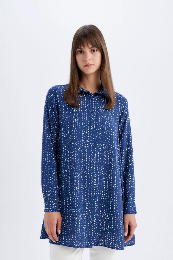 DEFACTO DEFACTO Regular Fit Patterned Viscose Basic Long Sleeve Shirt Tunic