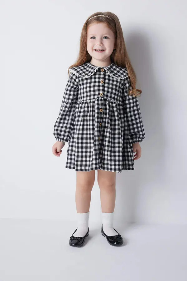 DEFACTO DEFACTO Regular Fit Plaid Long Sleeve Woven Dress