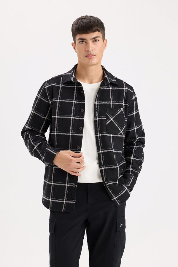 DEFACTO DEFACTO Regular Fit Polo Collar Plaid Flannel Long Sleeve Shirt