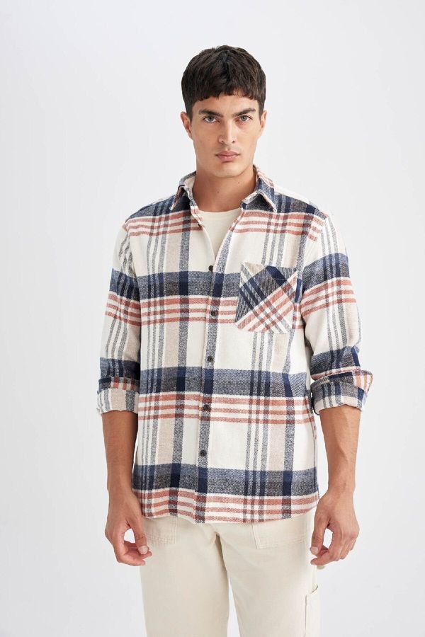 DEFACTO DEFACTO Regular Fit Polo Collar Plaid Flannel Long Sleeve Shirt