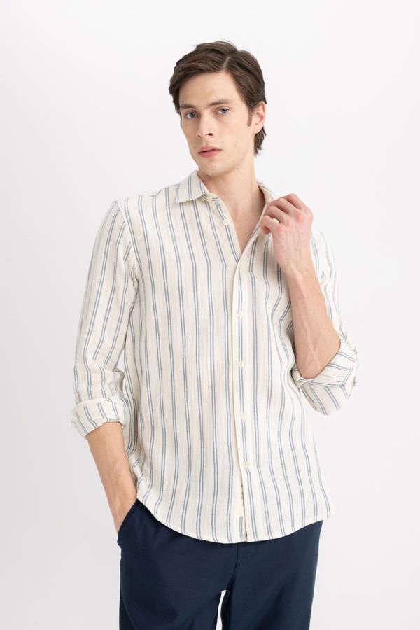 DEFACTO DEFACTO Regular Fit Polo Neck Long Sleeve Striped Shirt