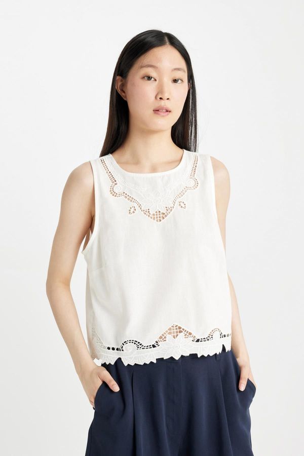 DEFACTO DEFACTO Regular Fit Round Neck Linen Blend Sleeveless Blouse