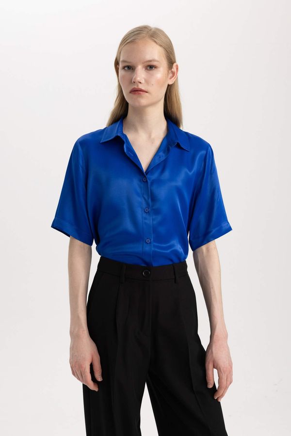 DEFACTO DEFACTO Regular Fit Shirt Collar Satin Short Sleeve Shirt