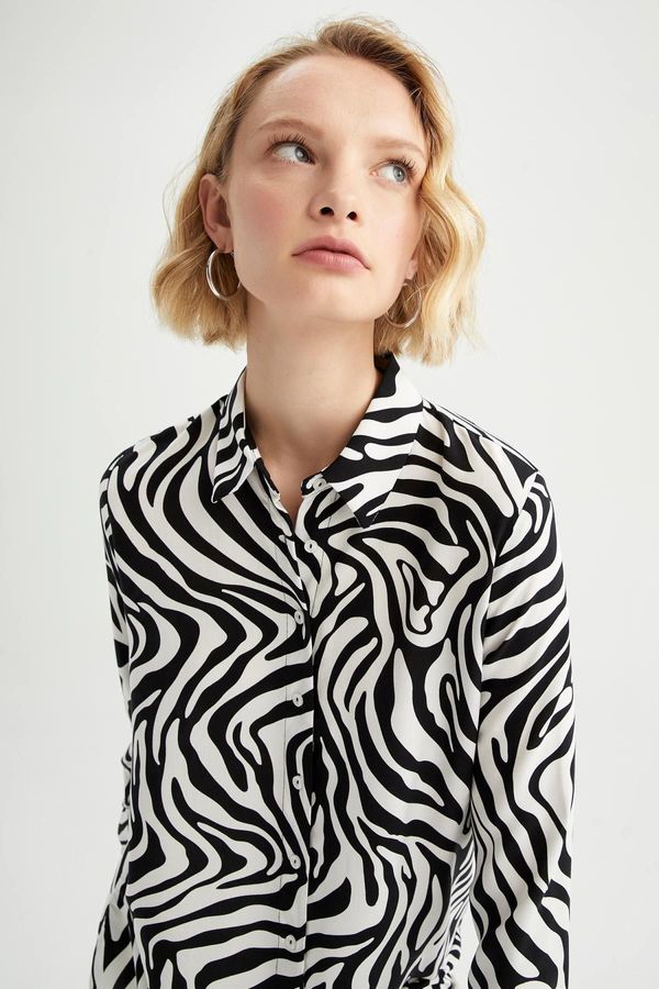 DEFACTO DEFACTO Regular Fit Shirt Collar Zebra Patterned Long Sleeve Tunic