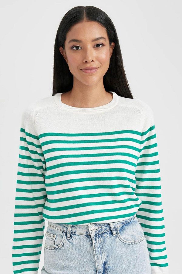 DEFACTO DEFACTO Regular Fit Striped Crew Neck Basic Knitwear Sweater