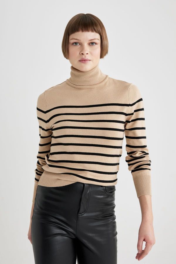 DEFACTO DEFACTO Regular Fit Striped Turtleneck Sweater