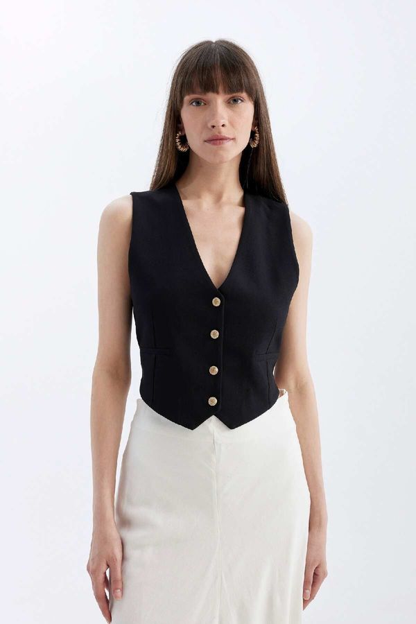 DEFACTO DEFACTO Regular Fit V Neck Button Closure Blazer Vest