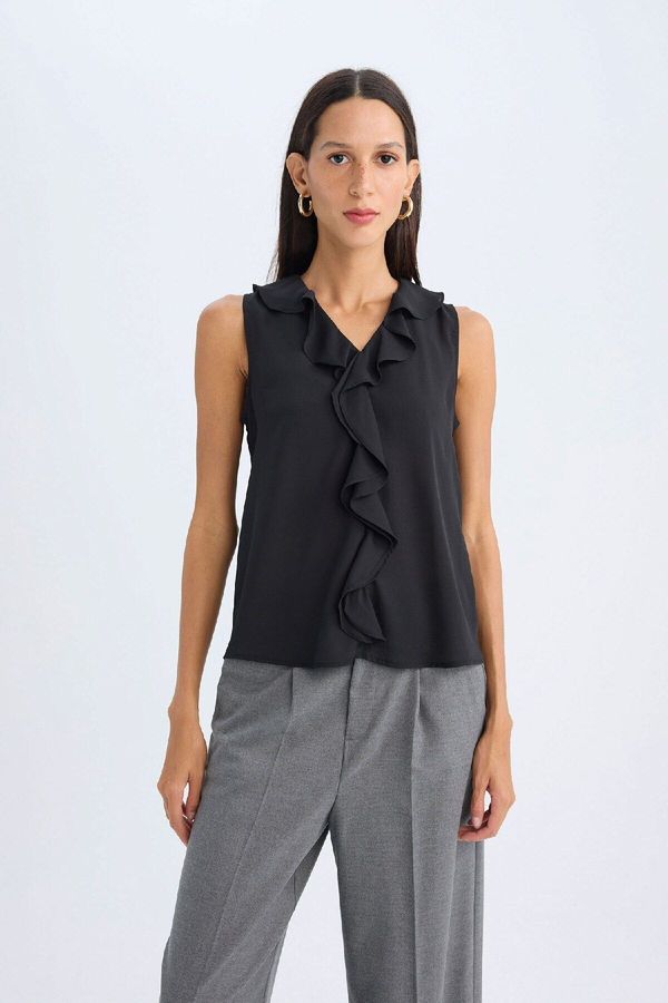 DEFACTO DEFACTO Regular Fit V Neck Chiffon Sleeveless Blouse