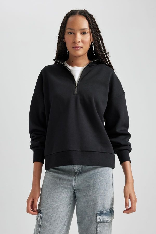 DEFACTO DEFACTO Regular Fit Zippered High Collar Sweatshirt