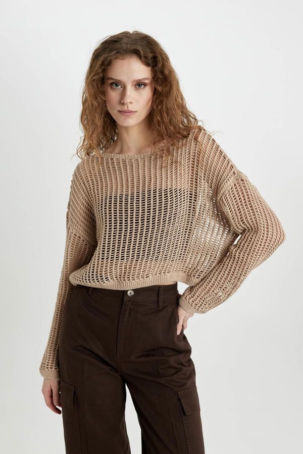 DEFACTO DEFACTO Relax Fit Boat Neck Crochet Sweater