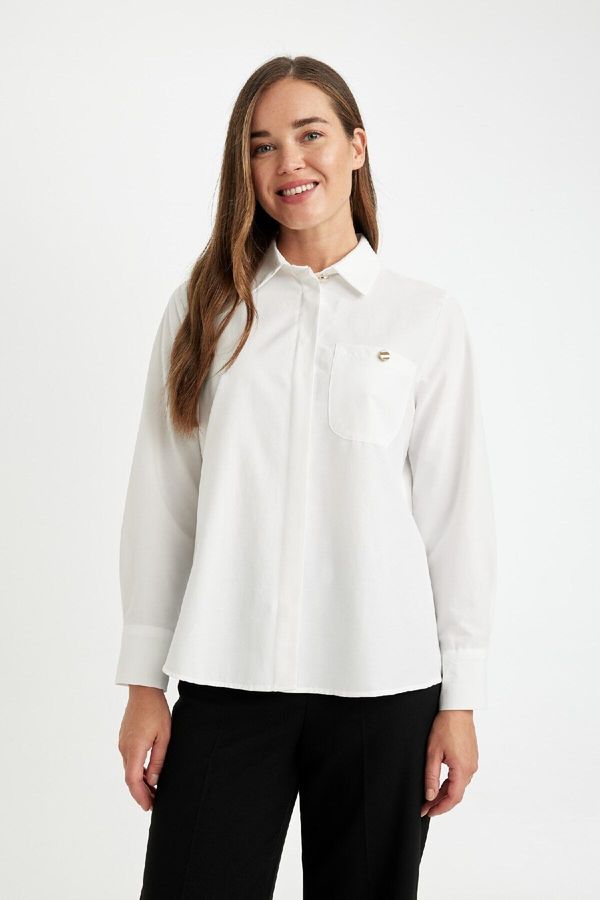 DEFACTO DEFACTO Relax Fit Buttoned Pocket Basic Plain Poplin Long Sleeve Shirt