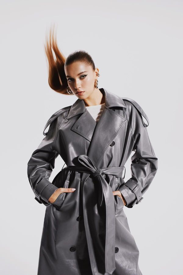 DEFACTO DEFACTO Relax Fit Faux Leather Trench Coat