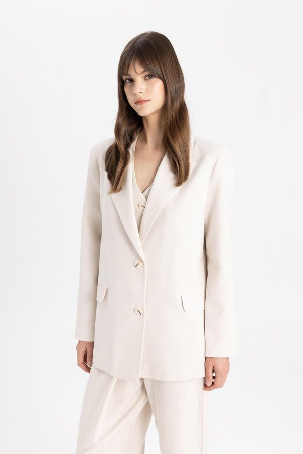 DEFACTO DEFACTO Relax Fit Jacket Collar Linen Blend Blazer Jacket