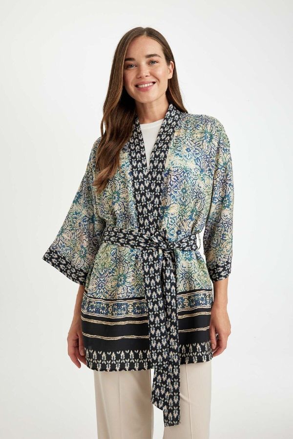 DEFACTO DEFACTO Relax Fit Patterned Belted Kimono