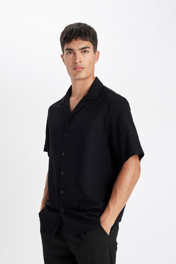 DEFACTO DEFACTO Relax Fit Polo Collar Crinkle Short Sleeve Shirt