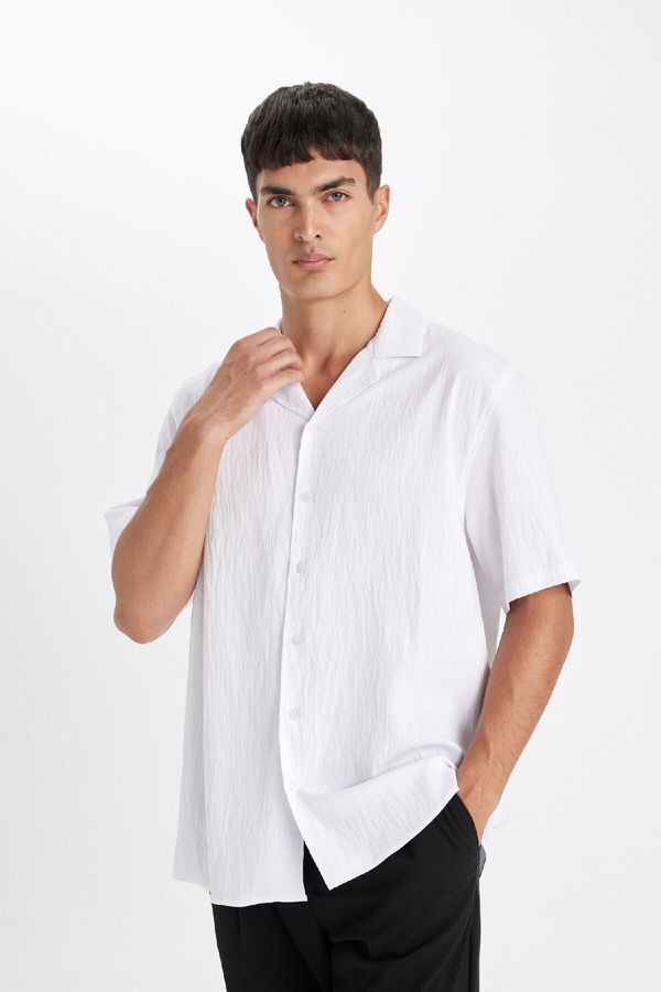 DEFACTO DEFACTO Relax Fit Polo Collar Crinkle Short Sleeve Shirt