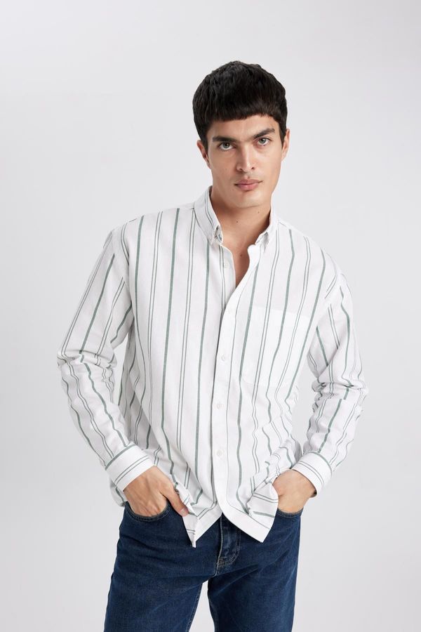 DEFACTO DEFACTO Relax Fit Polo Neck Striped Oxford Long Sleeve Shirt